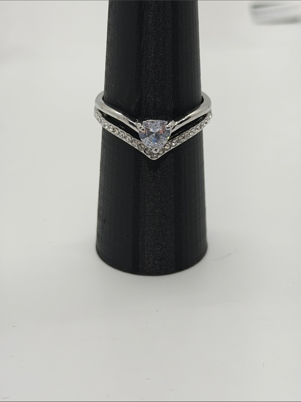 Silver Heart-Cut CZ V-Stack Ring - Silver 10 1/2